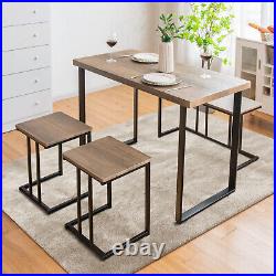 4-Piece Dining Table Set Industrial Dinette Set Kitchen Table withBench &2 Stools
