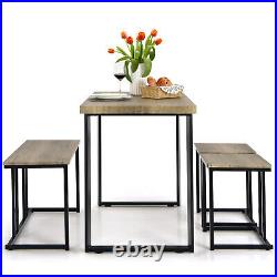 4-Piece Dining Table Set Industrial Dinette Set Kitchen Table withBench &2 Stools