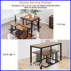 4-Piece Dining Table Set Industrial Kitchen Table Set With Bench & 2 Stools for 4