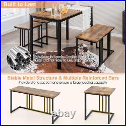 4-Piece Dining Table Set Industrial Kitchen Table Set With Bench And 2 Stools For