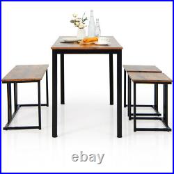 4-Piece Dining Table Set Industrial Kitchen Table Set With Bench And 2 Stools For