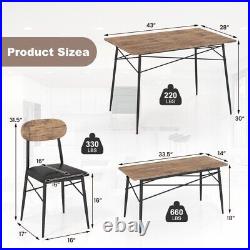 4 Piece Dining Table Set Kitchen Dining Room Bench & 2-Cushion Chair Metal Frame