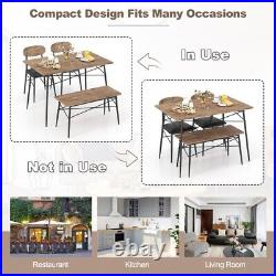 4 Piece Dining Table Set Kitchen Dining Room Bench & 2-Cushion Chair Metal Frame
