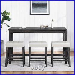 4 Piece Dining Table Set Wood Kitchen Breakfast Furniture with 3 Chairs US
