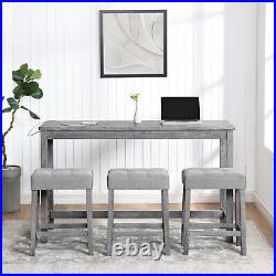 4 Piece Dining Table Set Wooden Kitchen Breakfast Furniture with 3 Chairs