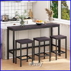 4 Piece Kitchen Dining Table Set Long Dining Table with 3 Stools for Dining Room