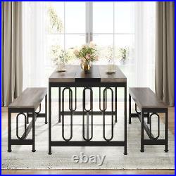 55 Rectangle Kitchen Dining Table with 2 Benches, 3-Piece Dining Set for 4 to 6