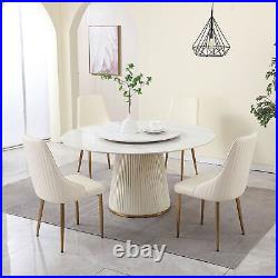 59Sintered Stone Top Dining Table with 31.5 Turntable and 8PCS PU Chairs White