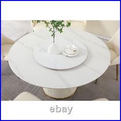 59Sintered Stone Top Dining Table with 31.5 Turntable and 8PCS PU Chairs White