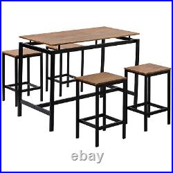 5 Piece Bar Table Set Counter Height Dining Kitchen Pub Table with Chairs Brown