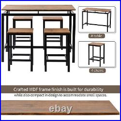 5 Piece Bar Table Set Counter Height Dining Kitchen Pub Table with Chairs Brown