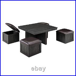 5 Piece Coffee Table Set Folding Dining Table with 4 Storage Stools Lounge Table