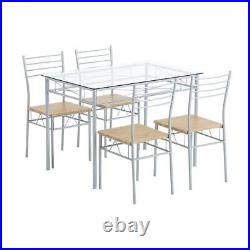 5 Piece Dining Set Glass Table Top and 4 Chairs Kitchen Dinner Room Furniture