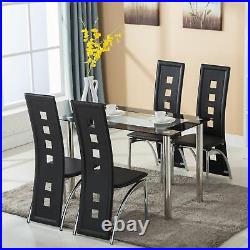 5 Piece Dining Set Glass Table and 4 Chair for Kitchen Dinette Small Space Black
