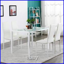 5 Piece Dining Set Kitchen Room Table Set Glass Dining Table and 4 Leather Chair