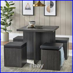 5-Piece Dining Set Square Shape Gray Finish With A Table and Four Stools Durable
