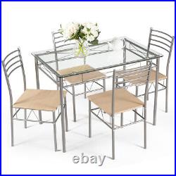 5 Piece Dining Set Table And 4 Chairs Glass Top Kitchen Breakfast Furniture New