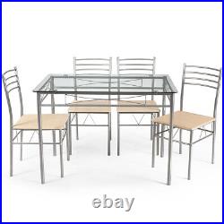 5 Piece Dining Set Table And 4 Chairs Glass Top Kitchen Breakfast Furniture New