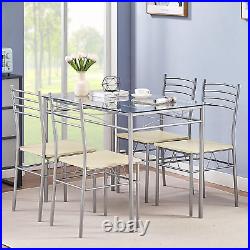 5 Piece Dining Set Table and 4 Chairs Glass Metal Kitchen Breakfast Furniture
