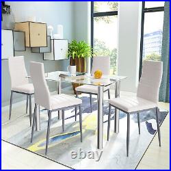5 Piece Dining Set Table and 4 Chairs Glass Metal Kitchen Breakfast Furniture