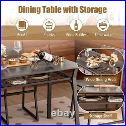 5 Piece Dining Table & 4-Chair Set Kitchen Metal Frame Furniture With Storage Rack