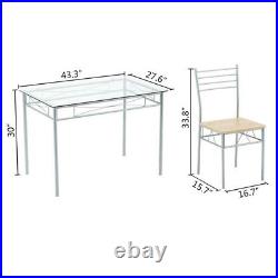 5 Piece Dining Table Glass Metal /4 Wood Chairs Kitchen Room Breakfast Furniture