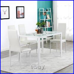 5 Piece Dining Table Set 4 Chairs Glass Metal Frame Kitchen Furniture