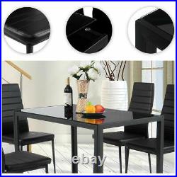 5 Piece Dining Table Set + 4 Chairs Glass Metal Kitchen Room Breakfast Furniture