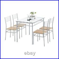 5 Piece Dining Table Set 4 Chairs Glass Top Home Kitchen Breakfast Metal Frame