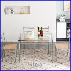5 Piece Dining Table Set 4 Chairs Glass Top Home Kitchen Breakfast Table