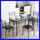 5 Piece Dining Table Set 4 Chairs Glass Top Home Kitchen Breakfast Table Black