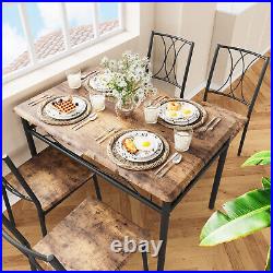 5 Piece Dining Table Set 4 Chairs Upholstered Seat Breakfast Kitchen Wood Metal