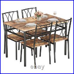 5 Piece Dining Table Set 4 Chairs Upholstered Seat Breakfast Kitchen Wood Metal