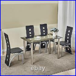 5 Piece Dining Table Set Black Glass 4 Chairs Seats Kitchen Dinette Home Decor