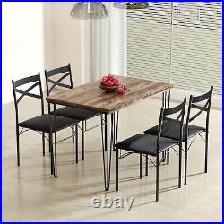5 Piece Dining Table Set Chairs Upholstered Seat Compact Breakfast Kitchen Wood