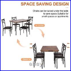 5 Piece Dining Table Set Chairs Upholstered Seat Compact Breakfast Kitchen Wood
