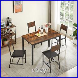 5 Piece Dining Table Set Curved Back Bar Kitchen Table 4 Soft Chairs Brown Wood