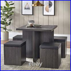 5-Piece Dining Table Set Dinette For Small Spaces Seats 4 with Storage Ottoman