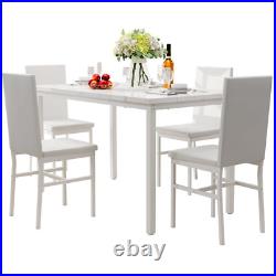 5 Piece Dining Table Set, Dining Room Table Set with Faux Marble Top and Leather