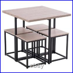 5 Piece Dining Table Set, Dining Set for 4, PVC Table and 4 Stools, Dark Oak
