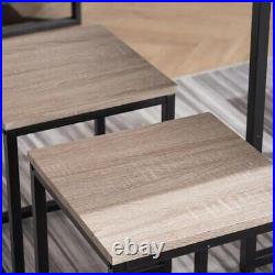 5 Piece Dining Table Set, Dining Set for 4, PVC Table and 4 Stools, Dark Oak
