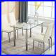 5 Piece Dining Table Set Dining Table & 4 Leather Chairs, Glass Top Kitchen Dinin