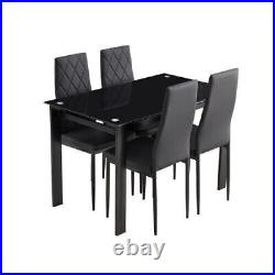 5 Piece Dining Table Set Glass Table and 4 PU Chairs Kitchen Breakfast Furniture