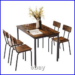 5-Piece Dining Table Set Industrial Style with Backrest Chairs, Rustic