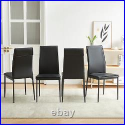 5 Piece Dining Table Set Kitchen Breakfast Furniture with 4 Leather Chairs Black