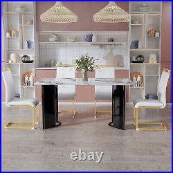 5 Piece Dining Table Set Kitchen Breakfast Furniture with 4 Leather Chairs White