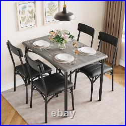 5-Piece Dining Table Set Metal Table & 4 Chairs Kitchen Breakfast Furniture