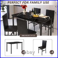 5 Piece Dining Table Set, Modern Faux Marble Tabletop and 4 PU Leather Upholster