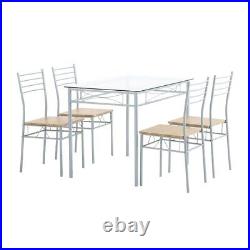 5 Piece Dining Table Set Silver Glass 4 Chairs Seats Kitchen Bar Home Furniture