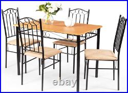 5 Piece Dining Table Set, Vintage Wood Top Padded Seat Dining Table and Chairs S